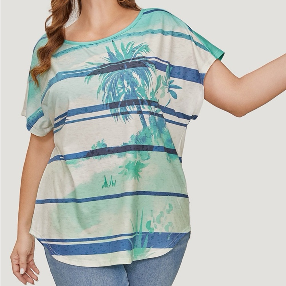 BloomChic Palm Print Dolman Sleeve Top Size 28 (5X)